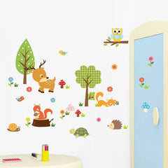 Cartoon Forest Animals Wall Sticker Kids Baby Rooms Living Room Decals Wallpaper Bedroom Nursery Background Home Decor Stickers