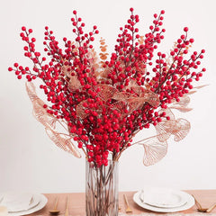 Artificial Red Berry Flowers Bouquet Fake Plant for Home Vase Decor Xmas Tree Ornaments New Year 2023 Party Christmas Decoration