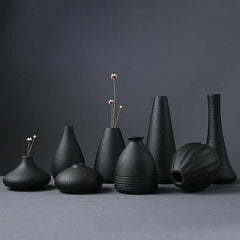 Black as Night Textured Ceramic Vases