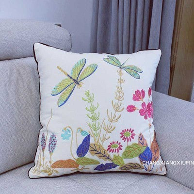 Embroidered European Pastoral Floral Cushion Cover