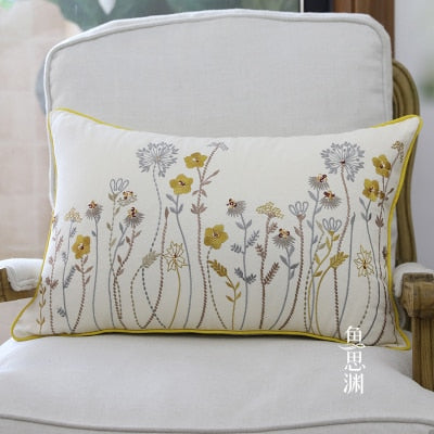 Embroidered European Pastoral Floral Cushion Cover